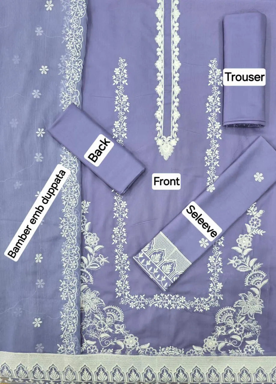 Elegant Purple Embroidered Suit - 3 Pcs Set