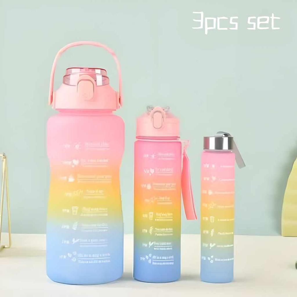 3 PCS Water Bottles With Straw, 2000ml 900ml 300ml ( with stickers 3 Bottles in 1 Deal )
