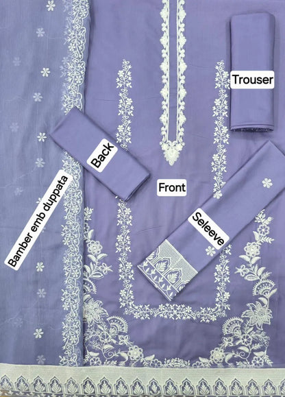 Elegant Purple Embroidered Suit - 3 Pcs Set