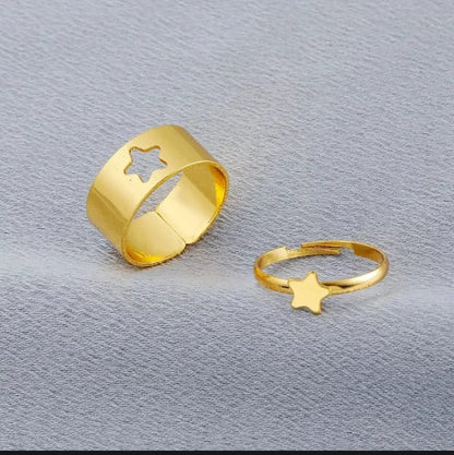 2pc Golden Trendy Star Couple Ring - golden
