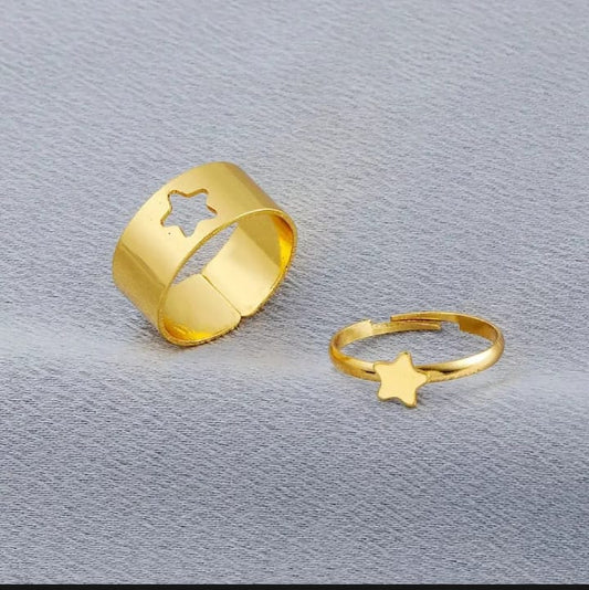 2pc Golden Trendy Star Couple Ring - golden