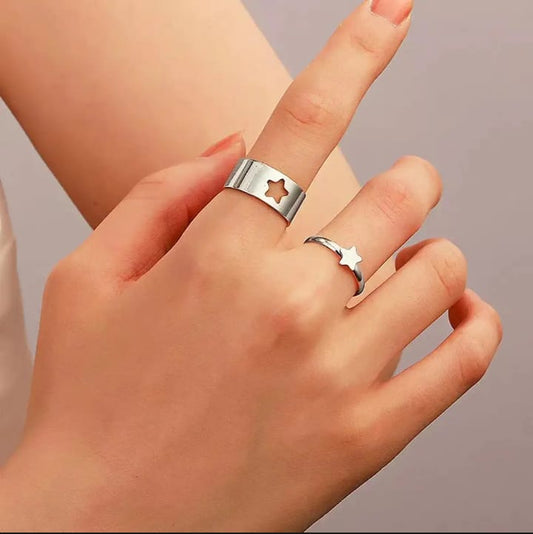 2pc Golden Trendy Star Couple Ring - golden