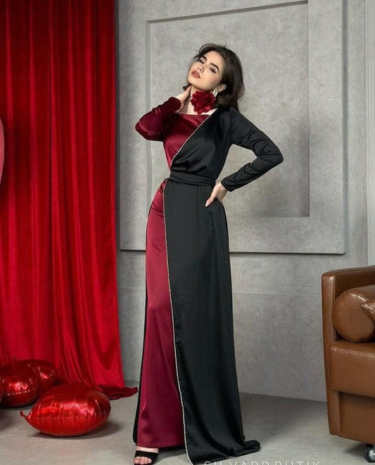 Beautifull Black Western Maxi – Shamoz Silk, 3-Piece Set with Trouser & Belt