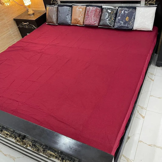 Terry Cotton Plain Double Bed Mattress Cover