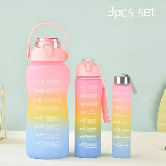 3 PCS Water Bottles With Straw, 2000ml 900ml 300ml ( with stickers 3 Bottles in 1 Deal )